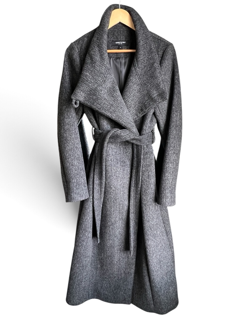 Kenneth Cole NY Textured Wool Blend Wrap Coat Grey Size 8